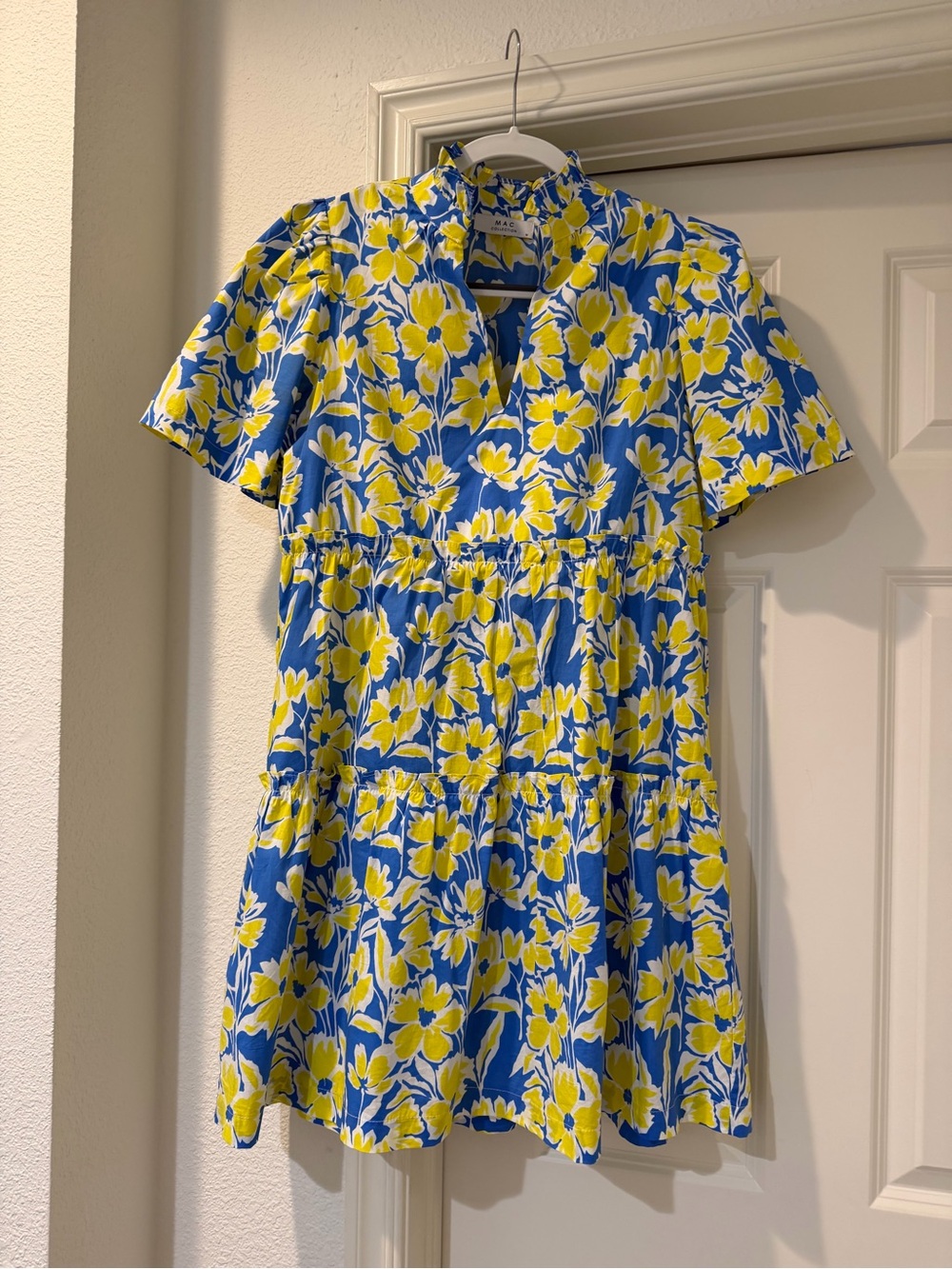 Private Label Blue and Yellow Floral Tiered Dress